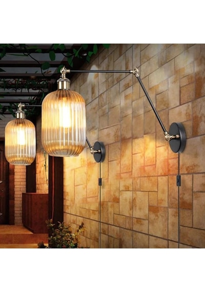 Mylights Tek Fiyatıdır Retro Üç Mafsalı Bal Camlı Rustik Vintage Kablolu Aplik Siyah