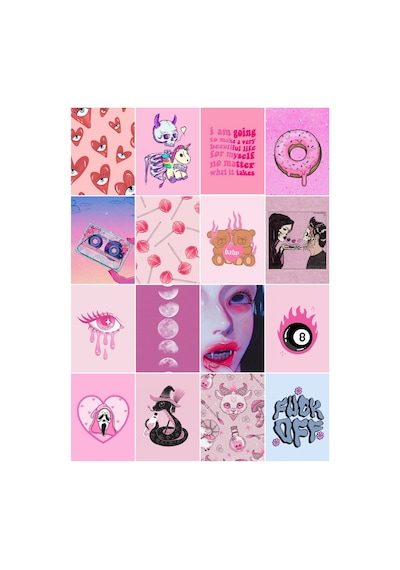 Aesthetic Pembe Figürler Çoklu 16'lı Sticker Seti Diğer