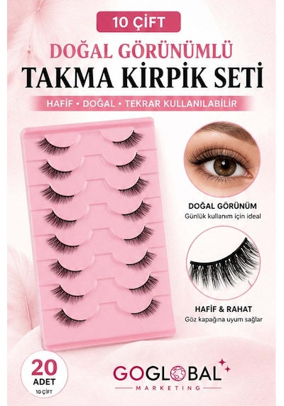 10 Çift Doğal Takma Kirpik Seti Hafif Bütün Kirpik 3-8 Mm Günlük Kullanım Tekrar Kullanılabilir