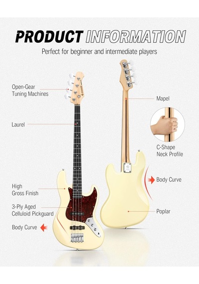 Donner Dpb-510r Jb-style Bas Gitar Vintage White
