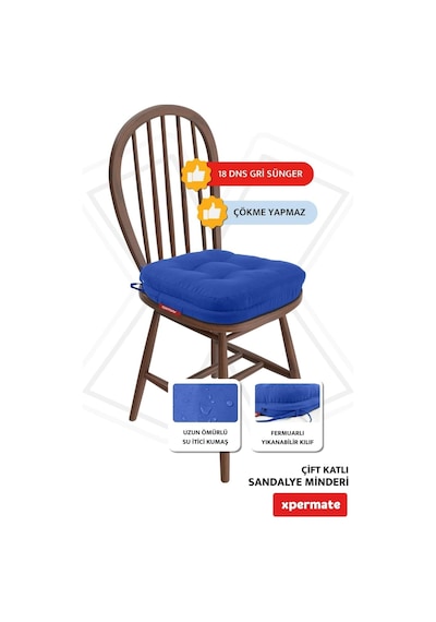 Sandalye Minderi 2'li Set 42x42x8 Cm Kalın Çift Kat Pofidik Minder Yıkanabilir Fermuarlı Su Ve Yağ İtici Mavi Diğer