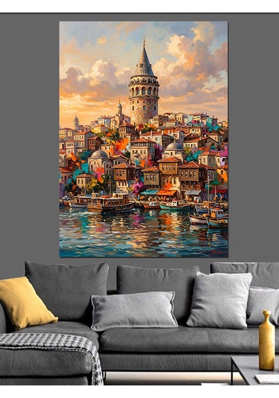 Galata Kulesi Ve İstanbul Manzara Dekoratif Kanvas - Mdf Ahşap Tablo
