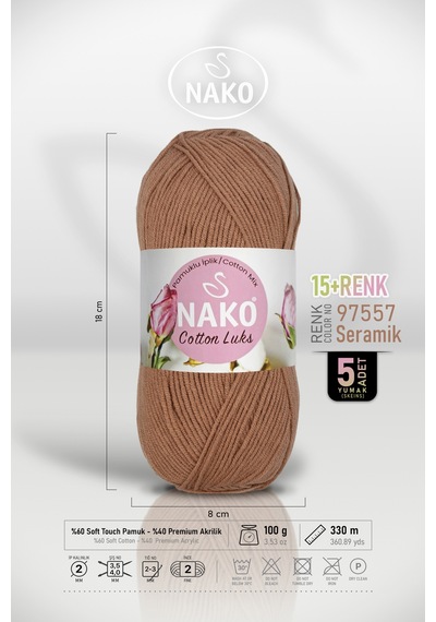 Cotton Lüks - 97557 Seramik - 5'li Paket - 100gr/330m - Pamuklu Hırka Yelek Amigurumi İpi