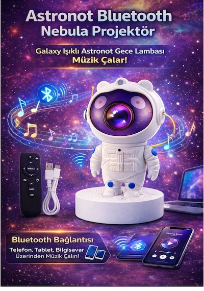 Astronot Yıldız Galaksi Projektör Gece Lambası Uzaktan Kumandalı Nebula Işık