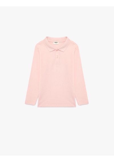 Koton Uzun Kollu Pamuklu Basic Polo Yaka Tişört Pembe 7wkg10010ak Gül