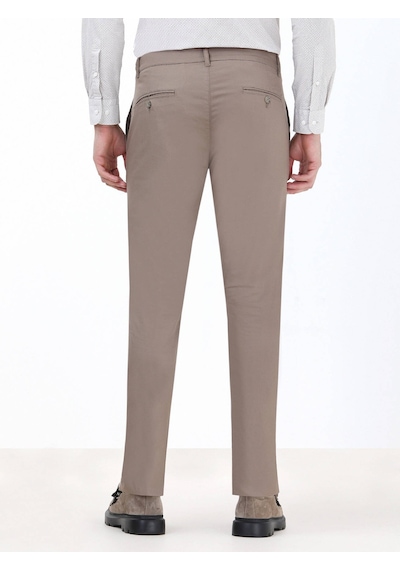 Kip Vizon Düz Dokuma Slim Fit Casual Pamuk Karışımlı Pantolon Vizon