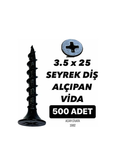 500 ADET 3.5X25 SEYREK DİŞ VİDA ALÇIPAN SIVA VİDASI