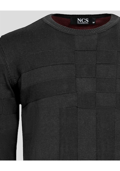 Erkek Triko Örgü Desenli Slim Fit Kazak Ncs Jeans 3638-Siyah