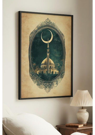 1 Adet Doğal Ahşap Çerçeveli Karanlık Doğa Temalı Vintage Tablo