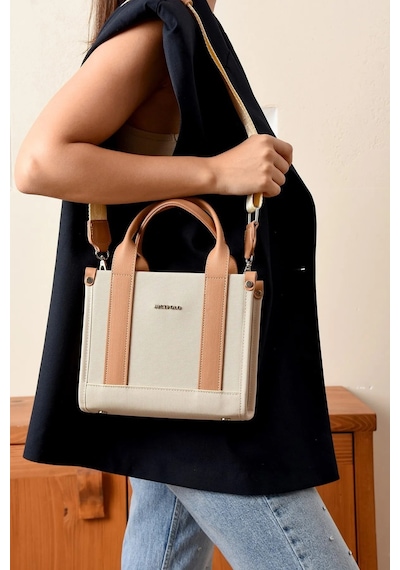 Just Polo Kadın Krem Taba Orta Boy Keten El Ve Omuz Çantası 236072mh