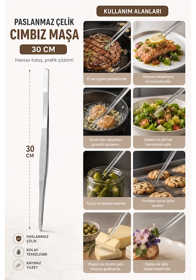 Miora Home Masterchef Pratik Cımbız Maşa Pişirme Cımbızı 30 Cm Profesyonel Şef Cımbız Maşası