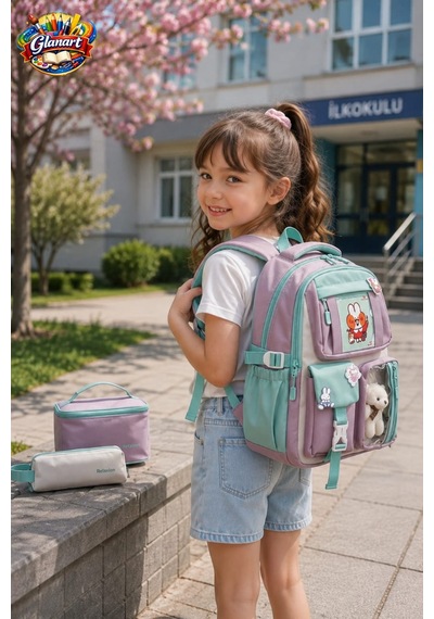 5 Gözlü Termos Beslenmeli+kalemlikli Okul Çanta Seti Pudra 1 Adet 3 Lü Set Relaxi