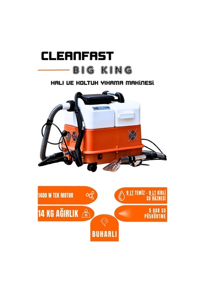 Cleanfast Big King Tek Motorlu Buharlı Koltuk Halı Yıkama Makinesi
