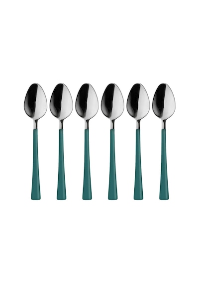 6 Parça Çay Kaşığı Seti, Paslanmaz Çelik, Gümüş Yeşil, 11 Cm, 70 Gram, El Yıkama
