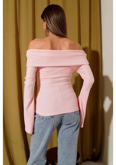 By Mop Omzu Açık Fermuarlı Bluz Pembe T4330 Pembe