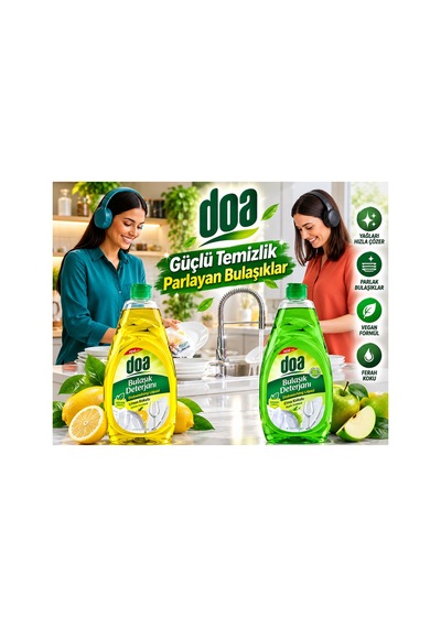Bulaşık Deterjanı Avantajlı 2 Li Güç Paketi Limon + Elma Kokulu, Yağlara Karşı Güçlü Temizlik & Parlak Bulaşıklar - 932276418