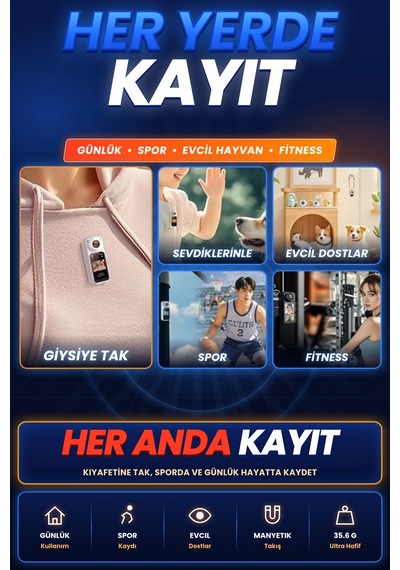 Blue Inter Smart Panora Aksiyon Kamera Döner Lensli Ekranlı Taşınabilir Vlog Kamerası Mini Spor Kamerası