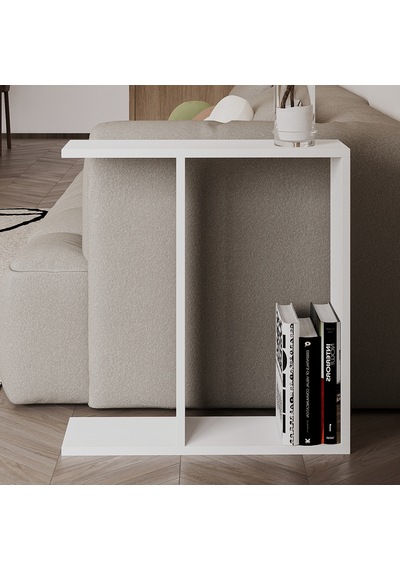 Lotus Modern Yan Sehpa Kitaplıklı Ve Dekoratif Tasarım Beyaz