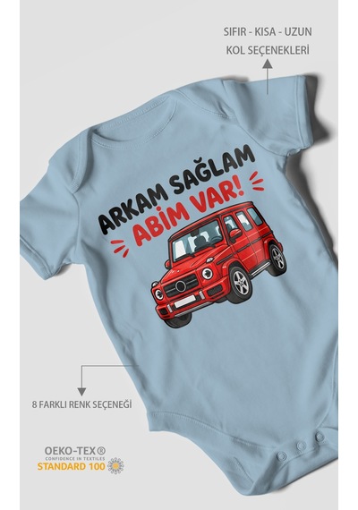 Morivokids Arkam Sağlam Abim Var Kısa Kollu Bebek Body %100 Pamuk Bebe Mavisi