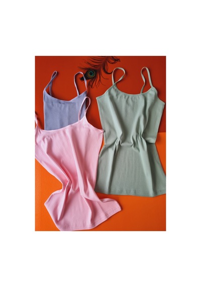 Demirsa Boutique Pamuklu Fitilli İp Askılı Çağla Yeşil, Pembe Ve Mavi Renk Ribana Kadın Atlet 3'lü Pembe-yeşil-mavi Demirsa Boutique Pamuklu Fitilli İp Askılı Çağla Yeşil, Pembe Ve Mavi Renk Ribana Kadın Atlet 3'lü Pembe-yeşil-mavi