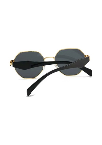 Domero Retro Köşeli Siyah Gold Çerçeve Unisex Uv400 Vintage Retro Güneş Gözlüğü Altın