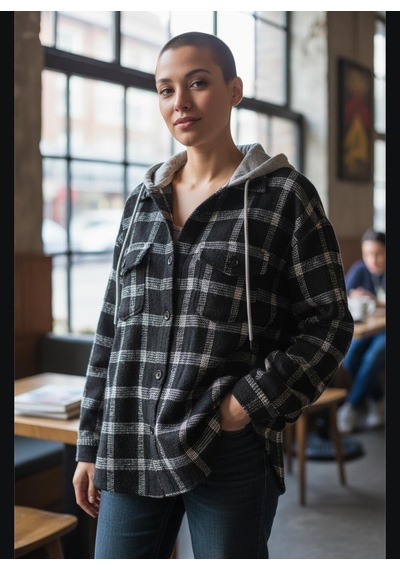 Gala Çizgili Kapüşonlu Unisex Çocuk Gömlek Siyah