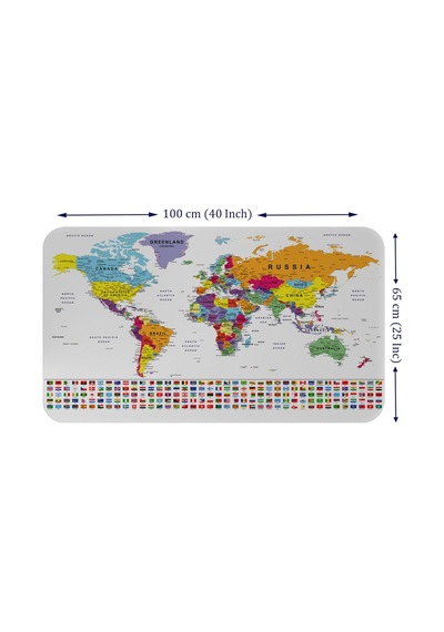 Ülke Bayrak Lı Eğitici Başkent Detaylı Atlası Dünya Haritası Duvar Sticker -60x105-3848 Çok Renkli