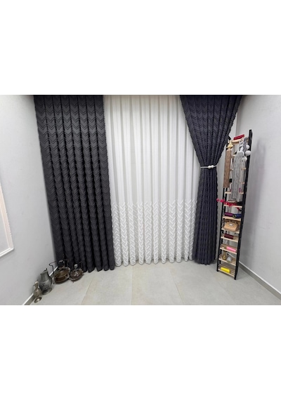 Nivemeshome Ritim 3-0009 Antrasit 1/3 Pileli Fon Perde 80x260
