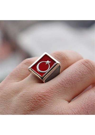 Mineli Ay Yıldızlı 925 Gümüş Yüzük Beyaz