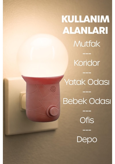 Gece Lambası Kubbe Tip 2 Mod Sarı-beyaz Işık Tuşlu Koridor Hol Işığı Uyuma Işığı Pembe Gc11 Pembe