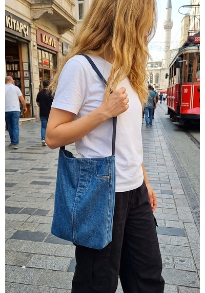 Tuttobene Denym Kot Pantolon Görünümlü Pinterest Vintage Omuz Çantası Tb042 Mavi