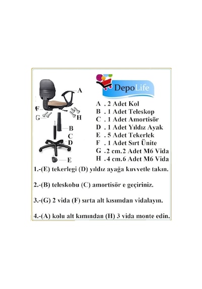 Depolife Bilgisayar Ders Çalışma Sandalye Koltuk Döner Tekerlekli Kumaş