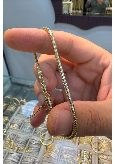 14 K Yeşil Altın Renk Balık Sırtı Bileklik Gold