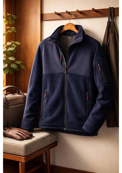 Vatan Tekstil Slim Fit Erkek Tam Fermuarlı Dik Yaka 4 Cepli Polar Softshell Garnili Lacivert Vatan Tekstil Slim Fit Erkek Tam Fermuarlı Dik Yaka 4 Cepli Polar Softshell Garnili Lacivert