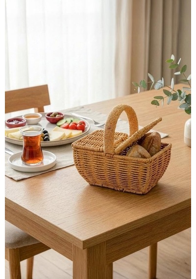 Dikdörtgen Hasır Rattan Mini Kulplu Organizer Sepet - Bb6067 Diğer
