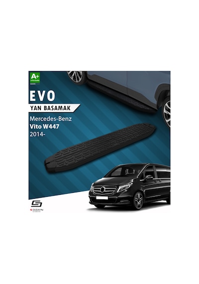 S-dizayn Mercedes Vito W447 Uzun Şase Evo Siyah Yan Basamak 253 Cm 2014 Üzeri