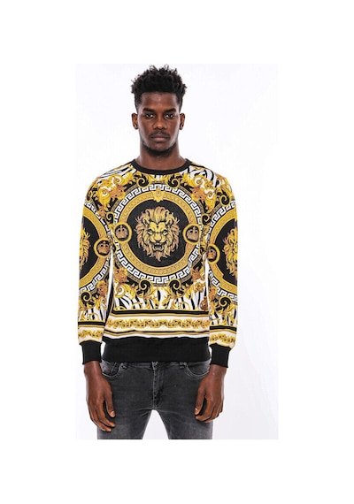 Wessi Siyah Üzerine Taşlı Baskılı Bisiklet Yaka Sweatshirt Siyah