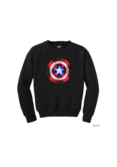 Captain America Shield Neon Siyah Sweatshirt