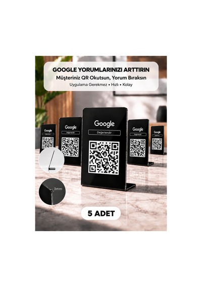 Meo 5'li Paket - Google Yorum Standı - Qr Kodlu Masaüstü Pleksi Stand Siyah