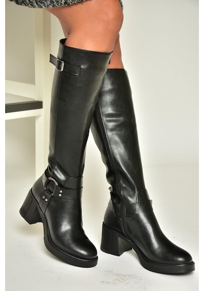 Fox Shoes T282832009 Siyah Kalın Topuklu Kadın Çizme Siyah