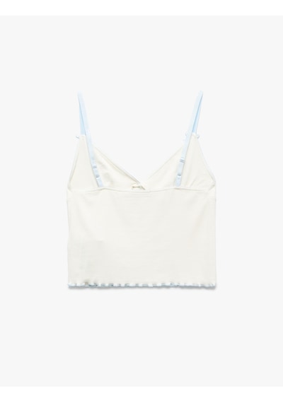 Koton Rahat Kalıp Viskon Kumaş V Yaka İnce Askılı Pijama Üstü Ekru 5slk90057mk Ekru