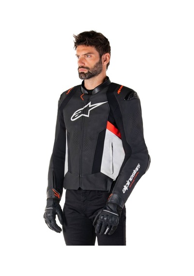 Alpinestars Missile V3 Deri Korumalı Motosiklet Montu Siyah Beyaz Kırmızı