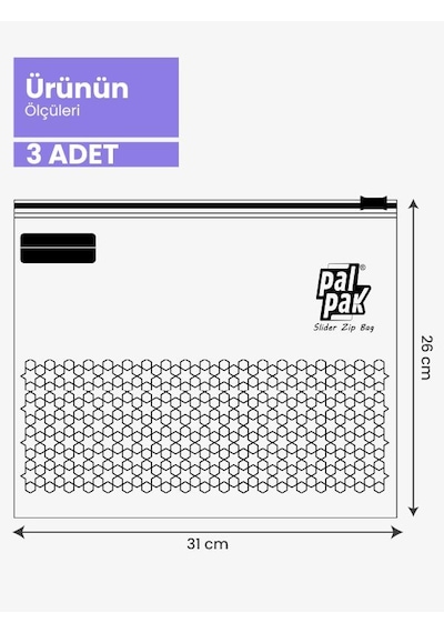 Premıum 2 Boy Çok Amaçlı Fermuarlı Saklama Poşeti 3 Büyük/3orta 31x26 / 24.4x21 Şeffaf