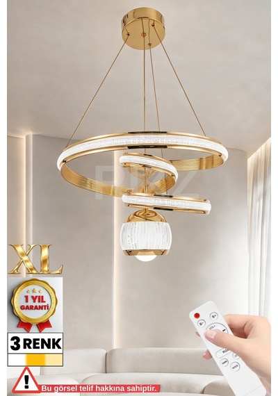 İthal Kasa Xl 3 Renk Kumandalı Led Avize Gezegen Toplu Gold Kasa Büyük Ledli Salon & Oturma Odası Avizesi Altın - 875259844 Altın - 875259844 Altın
