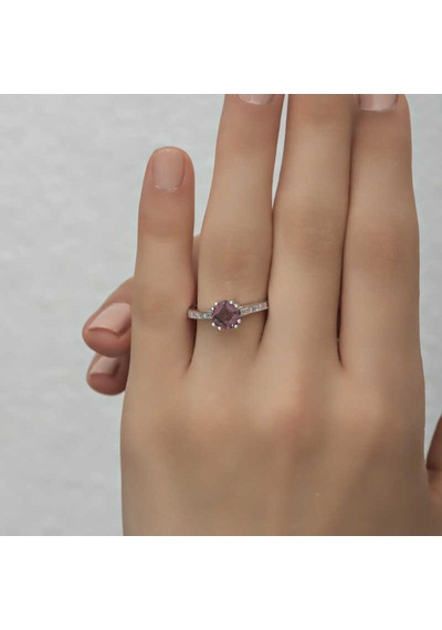 Gümüş Pembe Baget Tek Taş Kadın Yüzük - Yüzük Ölçüsü: 16