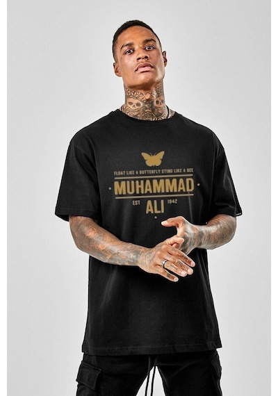 Erkek Siyah Oversize Muhammad Alı Baskılı T-shirt Siyah