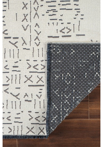 Modern Desenli Dekoratif Yıkanabilir Şönil Dokuma Saçaklı Kaymaz Taban Salon Mutfak Halı Kilim Krem