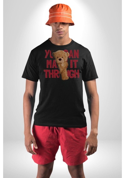 Bunu Alabilirsin Çantadan Çıkan Ayı Unisex Unisex Siyah Organik Baskılı T-shirt Penye Yüksek Kalite Siyah