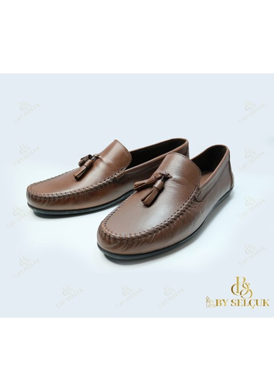 Loafer Düz Taban Deri Ayakkabı Taba