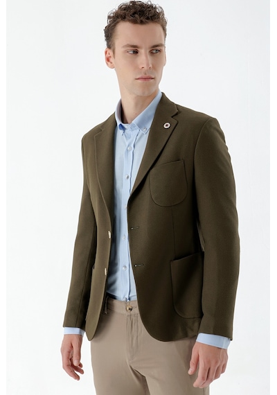 Morven Erkek Haki Dokuma Slim Fit Torba Cep Mono Yaka Spor Ceket Haki